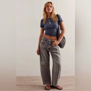 Free People We the Free Good Luck Mid Rise Barrel Jeans Falcon Grey Women’s 29